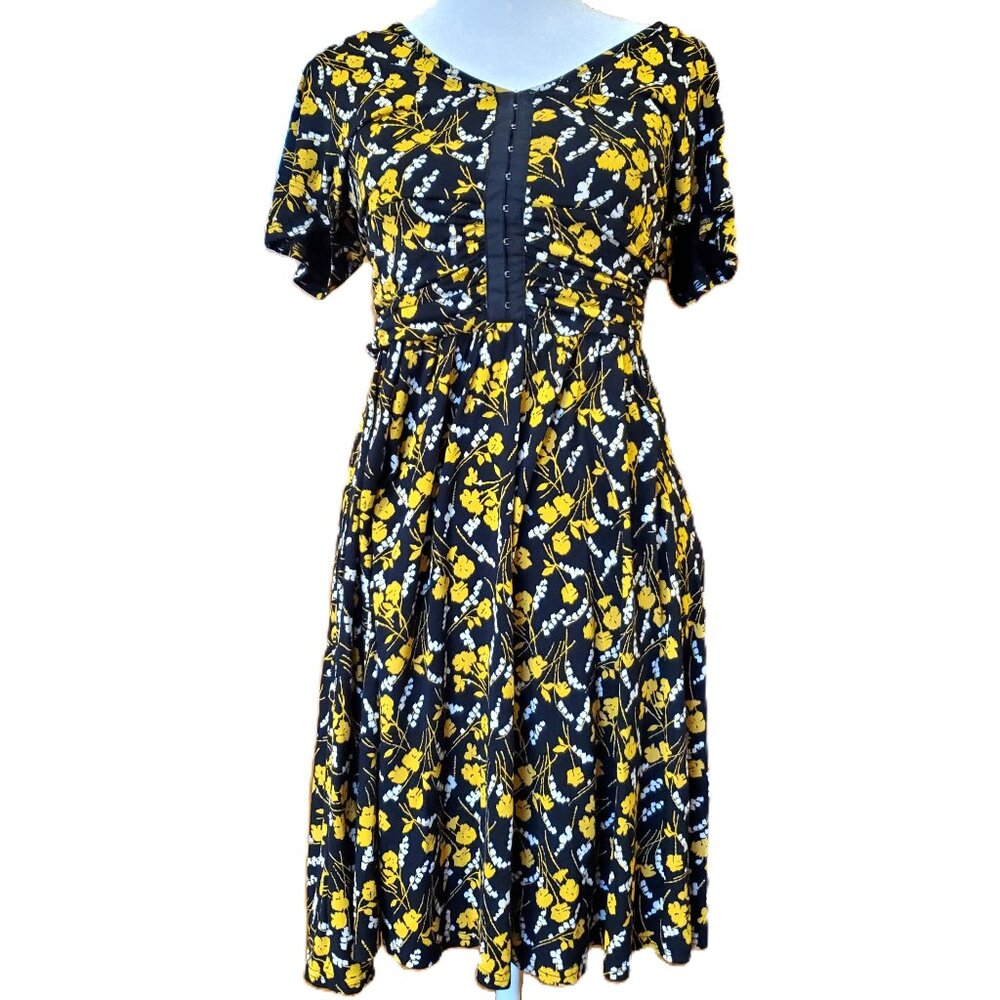 Maeve Anthropologie Summer Breeze Floral Mini Dress Black Yellow Women's Size XS